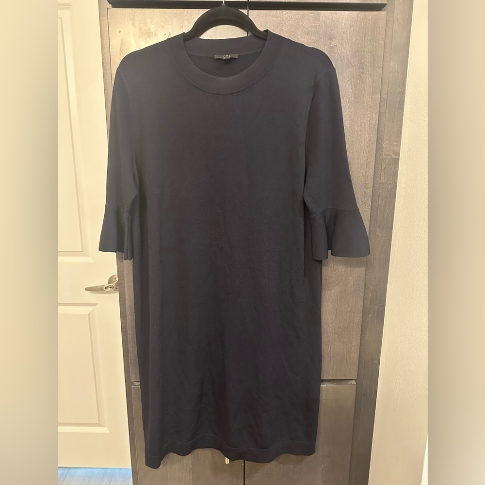 COS Dark Blue Bell Sleeve Shift Dress sz Medium